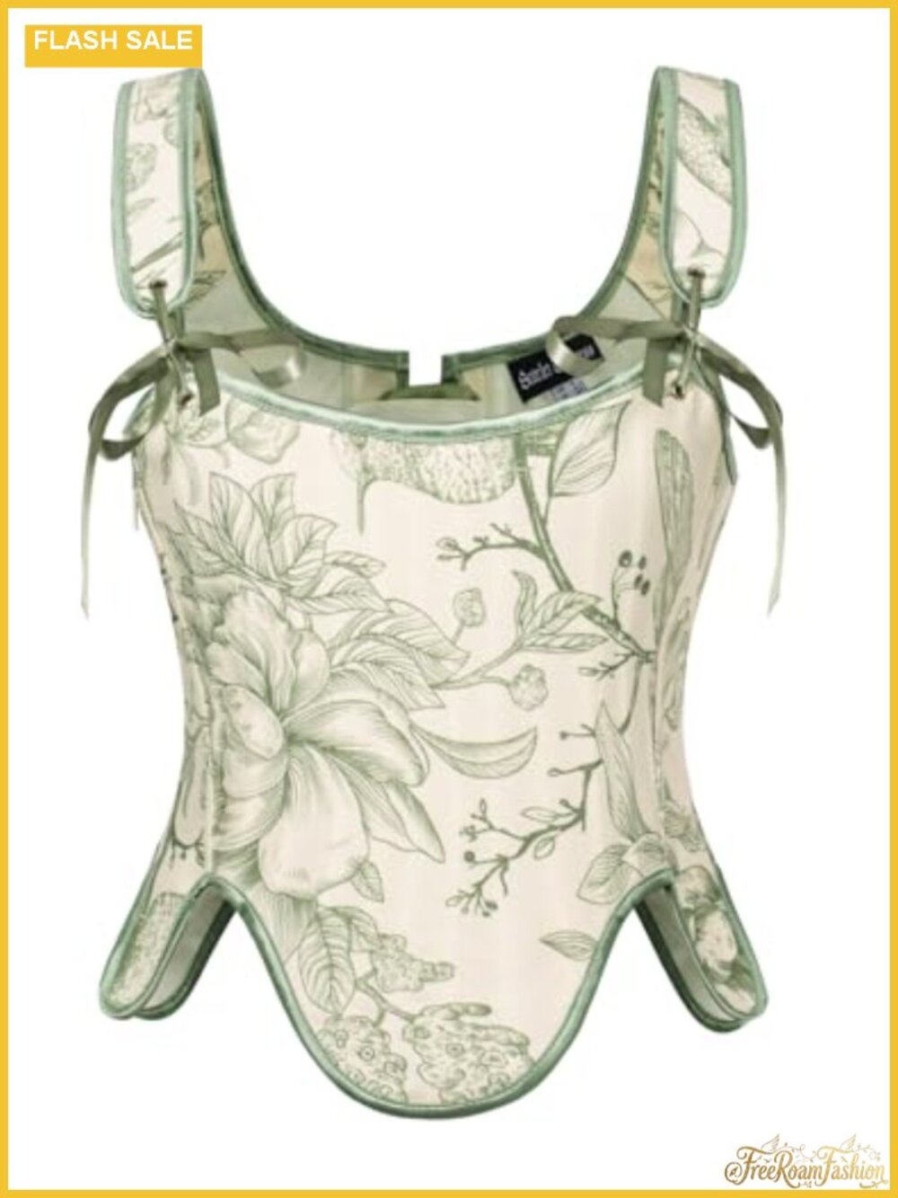 Women's Floral Lace Up Corset Top Renaissance Bustier Square Neck